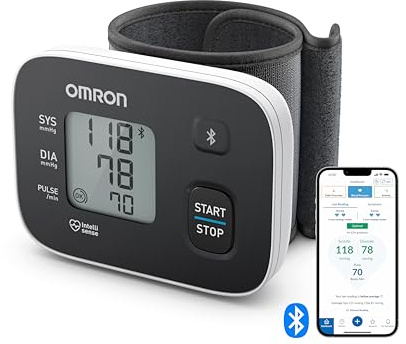 OMRON RS3 Intelli IT Handgelenk-Blutdruckmessgerät, klinisch validiert, mit kostenloser Smartphone App für iOS/Android, 13,5 – 21,5 cm Manschette, Manschettensitzkontrolle und 30 Speicherplätzen