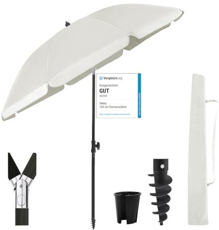 Sekey® 180 cm Sonnenschirm Stabil Strandschirm mit Bodenhülse & Schutzhülle für Balkon Garten & Terrasse| Neigungswinkel und Höhe verstellbar, Rund Sonnenschutz UPF 50+