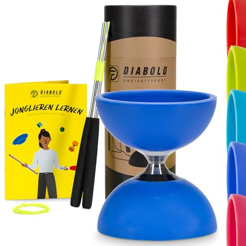 Diabolo Freizeitsport Jonglier-Set Pro mit kugelgelagertem Diabolo (blau), Handsticks aus Aluminium, Ersatzschnur (160cm) und Gedruckter Anleitung
