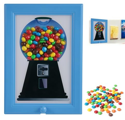 Fukaisu Bilderrahmen für Süßigkeitenspender, Kaugummiautomat zur Wandmontage Kreativer Praktischer Süßigkeitenspender für Schreibtisch Arbeitsplatte Zimmerdisplay Erwachsene und Kinderzimmer (Blau)