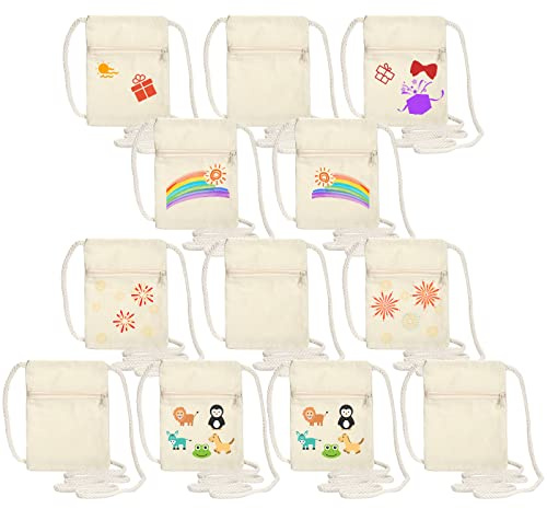 BEIMEIII 12 Stück Stoffbeutel zum Bemalen 18 x 12 cm Beige Stoffbeutel Zum Bemalen Uni Stoffbeutel Taschen Blanko zum Plotten Handtasche zum Bemalen für Schule Feier Geburtstag Party
