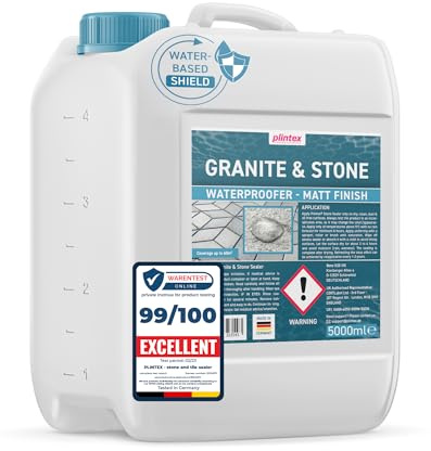 PLINTEX® Steinimprägnierung Außen & Innen 5 L für ca 40-60m² | Universal Fassaden & Stein Imprägnierung für Naturstein, Beton, Granit & Pflasterstein, Stein-Versiegelung I Made in Germany