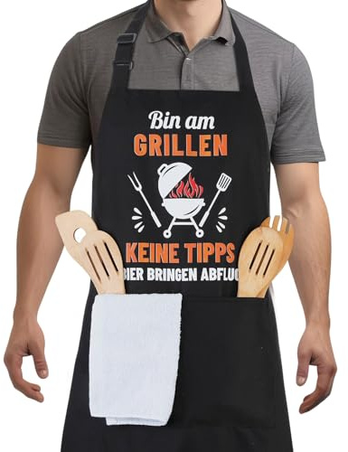 Livdouyu Lustige Kochschürze für Männer,Grillschürze für Männer BIER BRINGEN ABFLUG Professionelle Grillschürze Chefkoch Ehemann Küchenschürze mit Doppeltasche Verstellbar Geburtstagsgeschenk