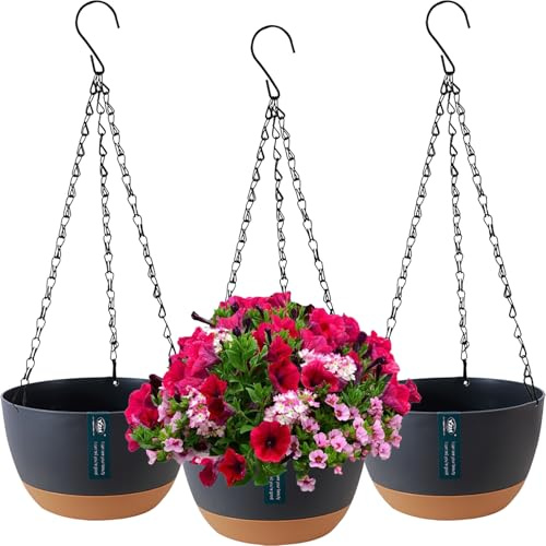 Duscdesp 3 Stück Blumenampel, Blumentopf Hängend für Innen Außen, Hängetopf für Pflanzen mit Drainagelöchern und Abnehmbarem Untersetzer, hängeampel Blumentöpfe zum Aufhängen für Haus Garten Balkon