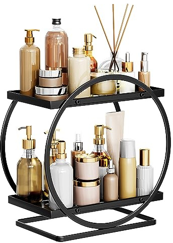 Make-up-Organizer für Schminktisch, 2-stöckig, Badezimmer-Arbeitsplatten | Hautpflege, Kosmetik-Aufbewahrungsregal, Metall, Parfüm-Organizer für Schlafzimmer, Kommode