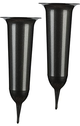 Tymar Grabvase, 2er-Pack, Friedhofsvase mit Erdspieß, Grabschmuck, Vase für Grab, Kunststoff (Graphit, ø 13,5 cm)