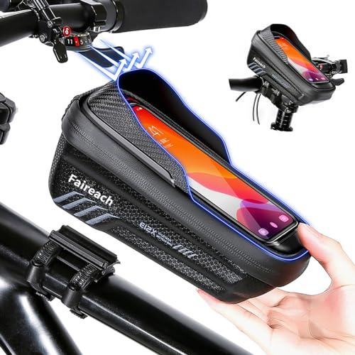 Faireach Fahrrad Rahmentasche mit 3D Sonnenblende, Wasserdicht handyhalterung Fahrrad, Fahrradtasche Lenkertasche Fahrrad mit 0.25mm Touchscreen und Regenfest Abdeckung für Smartphones bis 6,8''