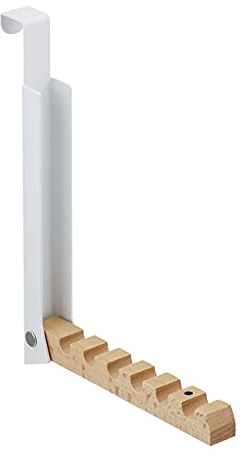 Relaxdays Türgarderobe klappbar, zum Einhängen, Türhaken für 6 Kleiderbügel, Metall & Holz, Haken für 2 cm Türfalz, weiß