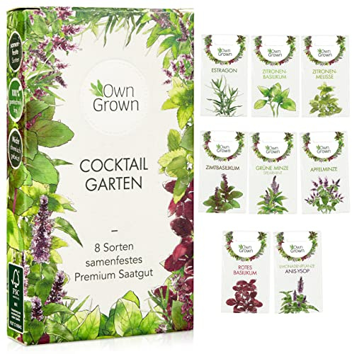 Cocktail Kräuter Samen Set von OwnGrown - 8 Sorten Samen für frische Kräuter Pflanzen auf Fensterbank, Balkon oder im Garten - Zitronenmelisse, Basilikum, Estragon, Minze und mehr