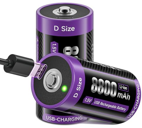 Mspalocell USB-C Mono D Batterien Akku Lithium 1,5v 8800mAh LR20 Akku D Batterien Wiederaufladbar, 1500+ Zyklen LSD/Geringe Selbstentladung,Typ C Aufladung, 2 Stück