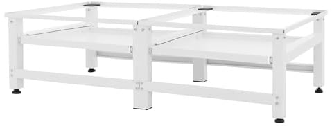ML-Design Doppel Waschmaschinen-Untergestell mit 2 ausziehbaren Ablagen, Weiß, aus Stahl, bis 2x 150kg+10 kg, verstellbare Füße, Waschmaschinensockel 2-Fach, Doppeluntergestell Doppelpodest Erhöhung