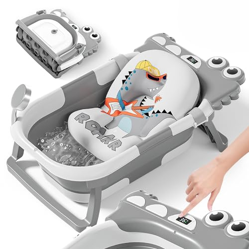 Faltbar Baby Badewanne Mit Rutschfestem Badekissen - Babywanne XXL Mit Baby Badewannensitz & Badethermometer - Von Der Geburt Bis 3 Jahre - Baby Bathtub - Geburtsgeschenke Für Mädchen & Jungen