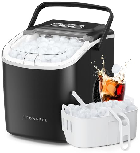 CROWNFUL Eiswürfelmaschine, Tragbar Eiswürfelbereiter 9 Würfel in 6 Minuten fertig, Selbstreinigende Eiswürfelmaschinen,12 KG/24H Stunden, ideal für Zuhause, Küche, Büro, Bar, Party