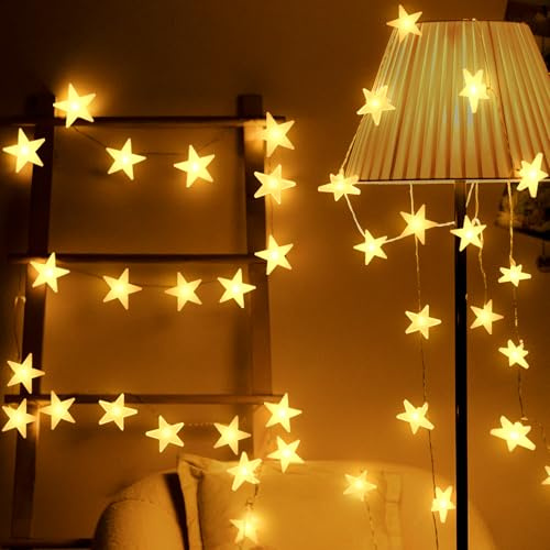 Uping Led Lichterkette Sterne 30er 4,6M Batterienbetriebene 8 Modi & Timer | IP44 Wetterfest für Party, Garten, Weihnachten, Halloween, Hochzeit, Beleuchtung Deko usw. Warm weiß