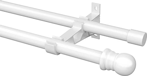 Gardinenstangen, 76-222CM Gardinenstangen Innenlauf 2-läufig aus Edelstahl, Durchmesser 2.54CM Gardinenstangen Verstellbare mit Endstück Kappe für Küche Schlafzimmer Fenster/Weiß