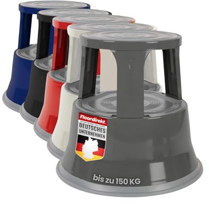 Floordirekt Rollhocker, Tritthocker, Elefantenfuß | Hocker für Buro oder Gewerbe | viele Farben | Kunststoff oder Stahl (Grau, Metall)