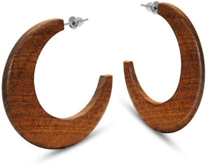 Soul-Cats 1 Paar Statement Holz Creolen braun große Ohrringe Natur Ethno Boho Style Hoops