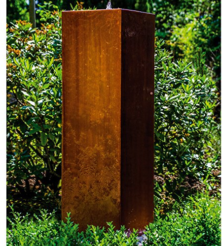 KÖHKO® Würfelbrunnen „Peru“ Höhe 119 cm Gartenbrunnen 31006 aus Cortenstahl mit LED-Beleuchtung