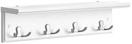 SONGMICS Wandgarderobe mit Ablage, Flurgarderobe, Garderobe für Wand, Garderobenleiste mit 4 Doppelhaken aus Metall, für Mäntel, Taschen, für Flur, Schlafzimmer, Wohnzimmer, weiß LHR42WT