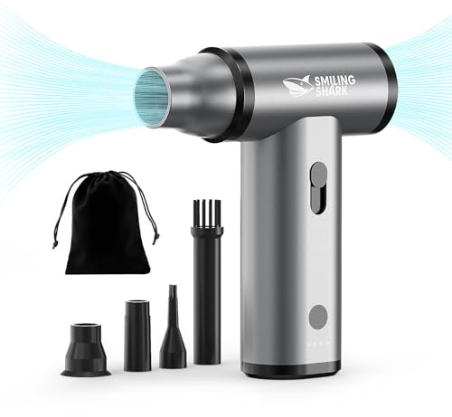 Smiling Shark J01 Electric Air Duster 130000RPM Aluminum Wiederaufladbar | Bürstenloser Motor Elektrische Staubgebläse mit Stufenloser Regelung 50m/s 4000mAh Turbo-ventilator für Kühlung/PC/BBQ/Auto