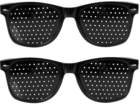 sofun 2 PCS Rasterbrille Augentraining – Lochbrille für Sehvermögen-Verbesserung & Augenentspannung, Pinhole Glasses mit faltbaren Bügeln, schwarze Gitterbrille für Erwachsene & Kinder