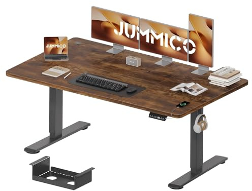 JUMMICO Höhenverstellbarer Schreibtisch 160 x 80 cm mit Kabelwanne, Höhenverstellbar Elektrisch Stehpult mit USB-Buchse, Computertisch, Ergonomischer Steh-Sitz Tisch, Bürotisch, Vintage-Braun