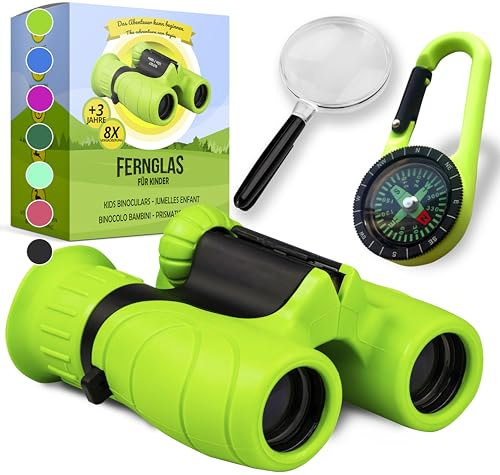 Fernglas für Kinder - Optimales Geschenk für Jungen und Mädchen - Starke Vergrößerung 8X21 – Umfangreiches Set inklusive Lupe & Kompass – Spielzeug für Kinder 3-12 Jahre