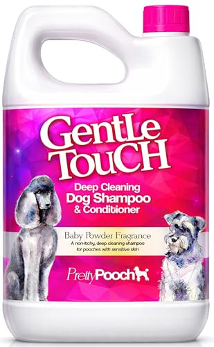 Pretty Pooch® Gentle Touch Shampoo und Conditioner für Hunde, ein nicht juckendes, professionelles Tiefenreinigungsshampoo für Hunde mit empfindlicher Haut (2 l, Babypuderduft)
