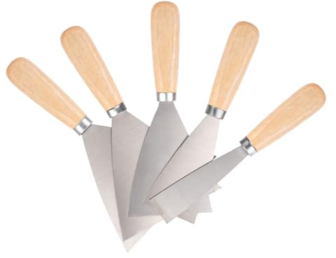 5 Stück Flächenspachtel Set Trockenbau Spachtel Werkzeug Sets, Malerspachtel Set mit Holzgriff, Palettenmesser, Putty Messer Spachtel zum Verspachteln & Abkratzen von Farbe oder Tapete(1/2/3/4/5)