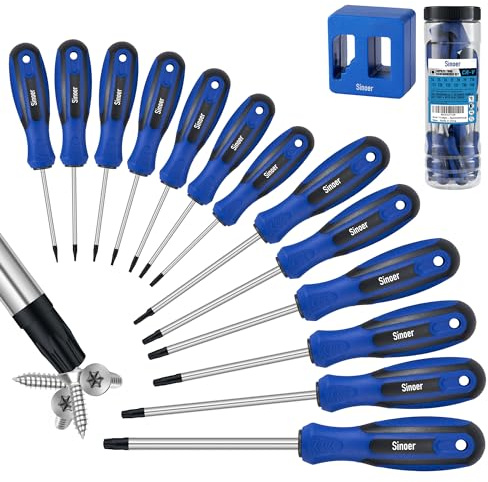 Sinoer Magnetischer Schraubendreher-Satz mit ，Torx-Schraubendrehern, aus Chrom-Vanadium-Stahl, 14-teiliges Set，T4 - T40