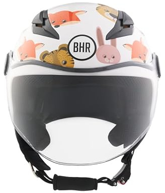BHR Motorrad-Helm für Kinder, Demi-Jet, 838 Children, Scooterhelm für Kinder, ECE 22.06, kratzfestes Visier und mikrometrische Auslösung, Tiere, S
