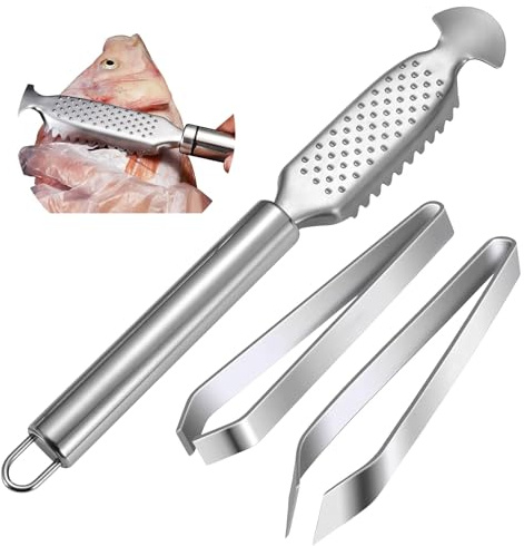AYHYHLJZJ Edelstahl Fischentschupper Set, Grätenzange, Effektiver Fischschuppen Entferner, Küchenwerkzeug für Meeresfrüchte, Ergonomisch und Langlebig
