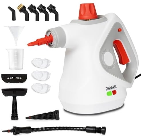 Duronic SC32 WE Dampfreiniger Handgerät, 14 Zubehör Teile, Dampfdruck 3 bar | Handdampfreiniger mit 1050W, 2,8m Kabellänge, 150ml Wassertank, Dampf wird 135°C heiß, für Auto, Küche, Bad, Polster, Fenster