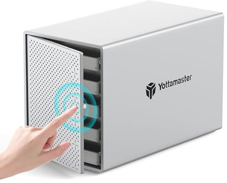 Yottamaster 5 Bay RAID USB C Festplattengehäuse, Aluminium Externe SATA Festplatte Gehäuse für 3,5 /2,5 Festplatten, Unterstützung 5 x 22TB mit 80mm Leise Lüfter für Persönlichen Speicher