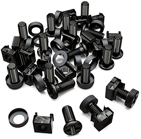 deleyCON 20x M6 Käfigmuttern Schrauben Set für Netzwerkschränke - 20er Set Patchpanel Racks Servergehäuse 19 Zoll 10 Zoll Montagesatz Stahl - Schwarz