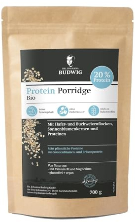Dr. Budwig Bio Protein Porridge ohne Zucker (700g) | Vegan - glutenfrei - reich an Ballaststoffen, Magnesium & Vitamin B1 - Protein Müsli - gesundes Frühstück - Bio Haferflocken
