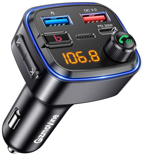 Bluetooth Adapter Auto,FM Transmitter mit HiFi Bass Sound,Autoradio Adapter | KFZ Freisprecheinrichtung, USB C QC PD 30W, 12 Volt Car Radio Zigarettenanzünder Stecker, MP3 Musik Player