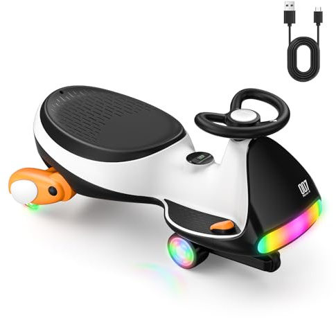 FanttikRide N7 Ultra Kinder Elektroauto, Geräuschlos, Pinguin Schwarz | Kinderauto Elektrisch ab 3 Jahren, Einfache Typ-C-Aufladung, 9 Farbmodi & Digitalanzeige, 2 Geschwindigkeiten 3–6 Km/H
