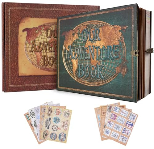 JIMBON Fotoalbum zum Selbstgestalten, Unser Abenteuerbuch Handgemachte Fotobücher DIY Scrapbook Groß Mit 180 Seiten, Scrapbook-Album Für Familien Hochzeit (25 * 20cm) (Green)