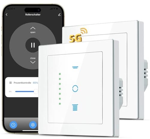 SMARTERCURRY WLAN Rollladenschalter Dual-Band (5GHz/2.4GHz), [6 Gen] Jalousien Schalter benötigt Nullleiter, Rollladensteuerung kompatibel mit Echo Alexa/Google, 80x80m, 2 Stück