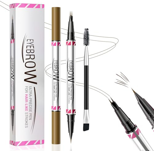 2-in-1 Dual-Ended Microblading Augenbrauenstift|Augenbrauenstift Wasserfest | Wasserfest zum Gestalten natürlicher Augenbrauen | Eyebrow Pencil mit Pinsel | Langanhaltend wie echt (Dunkelbraun)