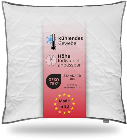 liebling 194583 Kopfkissen | Steppkissen | atmungsaktives Top Cool Gewebe | Höhenverstellbar | Mikrofaser | Made in EU | Ökotex 100 | Waschbar 60 Grad | 80 x 80 cm, weiß