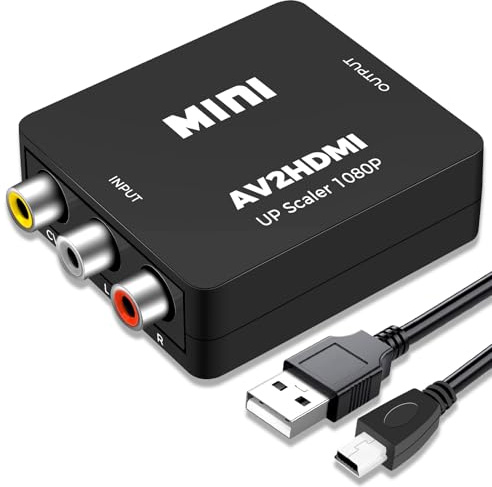 Jewan RCA auf HDMI Konverter, AV auf HDMI Adapter, 1080P RCA Composite CVBS Video Audio Konverter mit USB-Netzkabel für PS2/SNES/VHS/Xbox/PS4/TV/VCR/DVD/Wii/Unterstützt PAL/NTSC