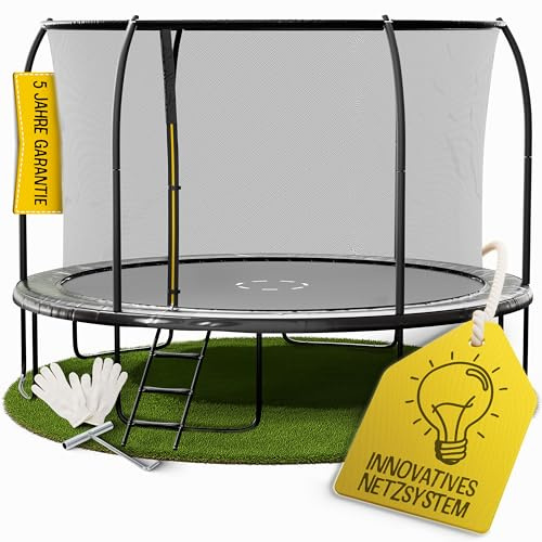 FRIEDO Trampolin Outdoor 366 cm mit einklappbaren Stangen I Sicher & wetterfest I Nach EN71-14 Geprüft I Innenliegendes Netz, rostfrei & dick gepolstert