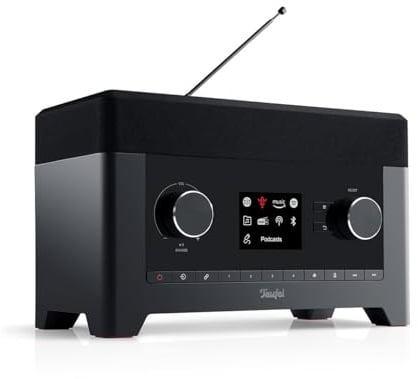 Teufel Radio 3SIXTY - Premium Digitalradio Bluetooth Lautsprecher mit DAB+, WLAN, 360° Klang, Subwoofer, Weckfunktion, Radio HiFi Soundsystem, Internetradio Musik Streaming, Powerbank - schwarz