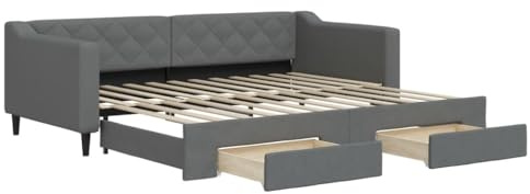 vidaXL Tagesbett, Sofabett Ausziehbar mit Schubladen, Gästebett Schlafsofa für Schlafzimmer Wohnzimmer, Sofa Ausziehbett, Dunkelgrau 90x200cm Stoff
