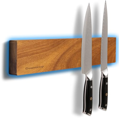 Gourmetop Magnetischer Messerhalter für die Wand 30 cm, magnetischer Messerstreifen ohne Bohren, Messerhalter aus Akazienholz für den Kühlschrank, starker Messermagnet und Messerhalter