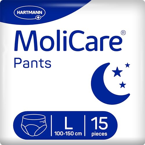 MoliCare® Pants Night - Inkontinenzhosen bei mittlerer Blasenschwäche in der Nacht für Männer und Frauen | zuverlässig & diskret | Größe L (100-150 cm Hüftumfang), 15 Stück