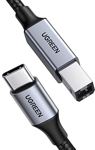 UGREEN USB C Druckerkabel USB B auf USB C Kabel Scannerkabel mit Nylonkabel und Aluminiumstecker kompatibel mit iPhone 15 Serie MacBook Matebook Canon Epson Drucker DAC MIDI Tastatur usw (Silber 5m)