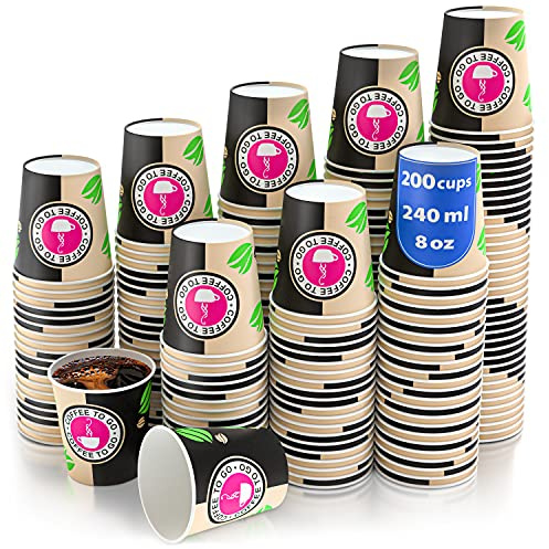 CupCup 200 Pappbecher 240ml 8 Oz Coffee to Go - Kaffeebecher to Go Zum Servieren von Kaffee, Tee, heißen und kalten Getränken